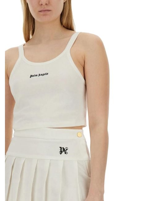 Palm Angels White Tank Top With Logo