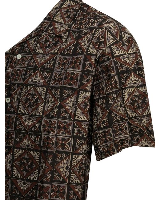 Beams Plus Brown "Block Print" Casual Shirt for men