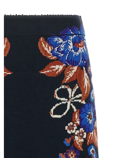 Farm Rio Blue 'Bow Garden Knit' Intarsia Skirt
