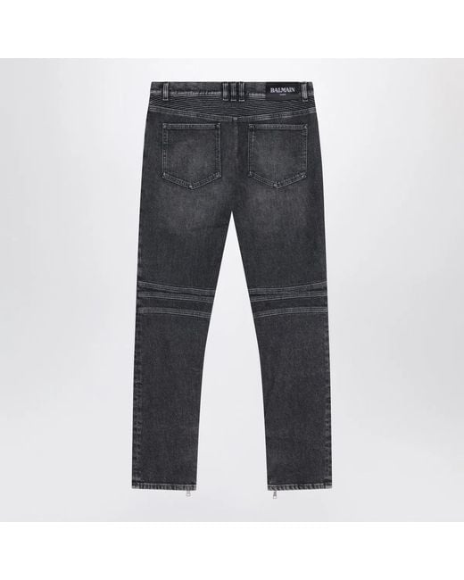 Balmain Gray Washed Slim Biker Jeans for men