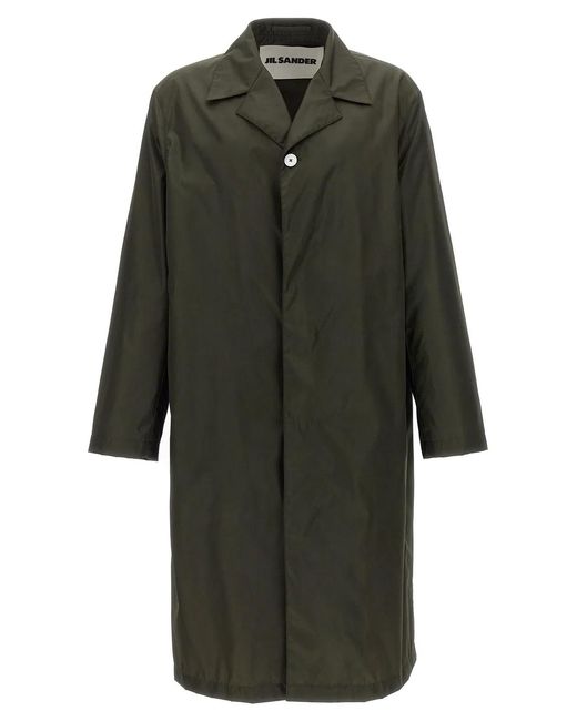 Jil Sander Green Single-Breasted Nylon Twill Trench Coat