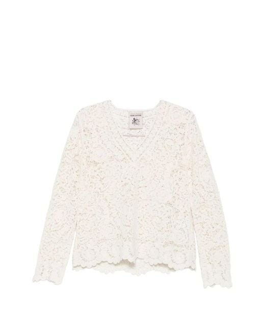 Semicouture White Calanthe V-Necked Sweater