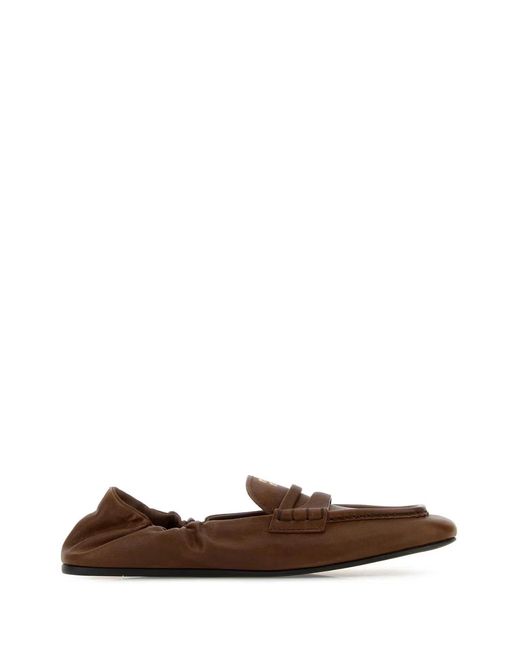 Miu Miu Brown Ruches Nappa Leather Loafers