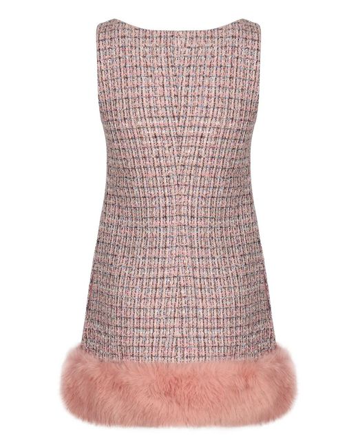 Self-Portrait Pink Mini Dress With Boucle Fur Trim