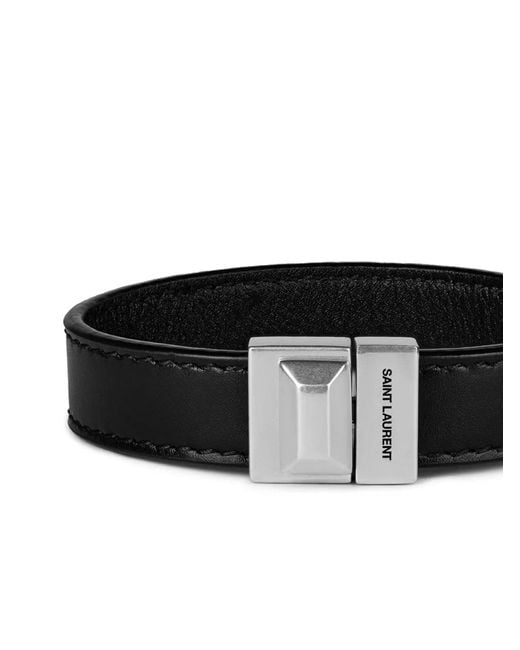 Saint Laurent Black Engraved Logo Leather Bracelet for men