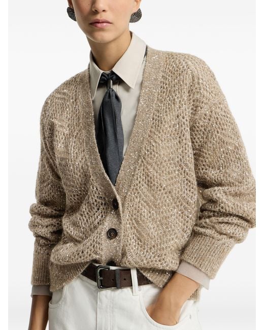 Brunello Cucinelli Natural Openwork Mohair Cardigan