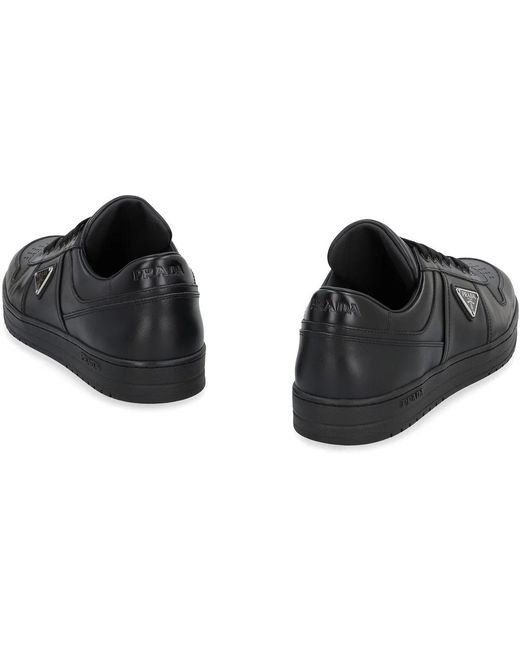 Prada Black Downtown Leather Low-Top Sneakers for men