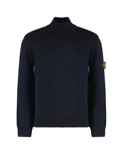 Stone Island Blue Turtleneck Sweater for men