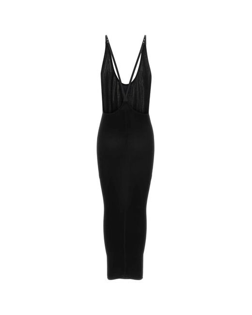 DSquared² Black Crepe Viscose Rib Long Jersey Dress