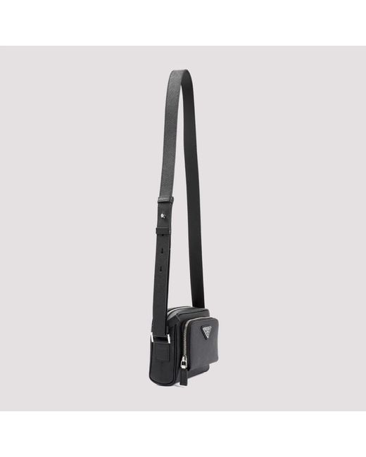 Prada Black Messenger Bag With Logo for men
