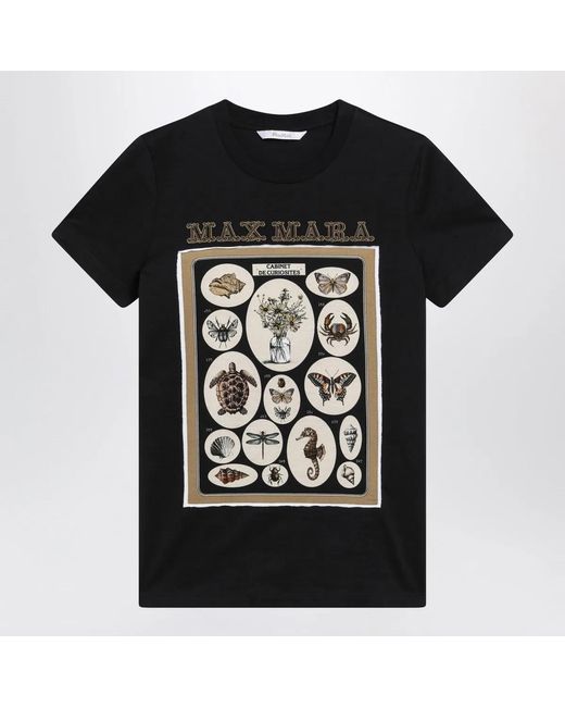 Max Mara Black Cotton Jersey T-Shirt With Front Print