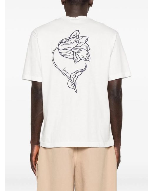 KENZO White Floral-Print T-Shirt for men