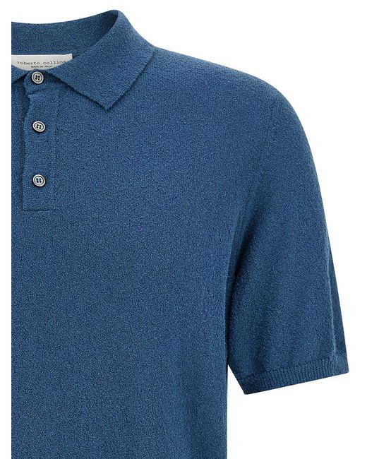 Roberto Collina Blue Spongy Effect Polo Shirt for men