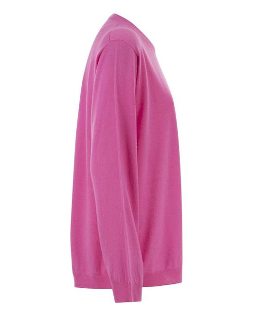 Vanisé Pink Cashmere Crew-Neck Jumper With Fluid Silhouette