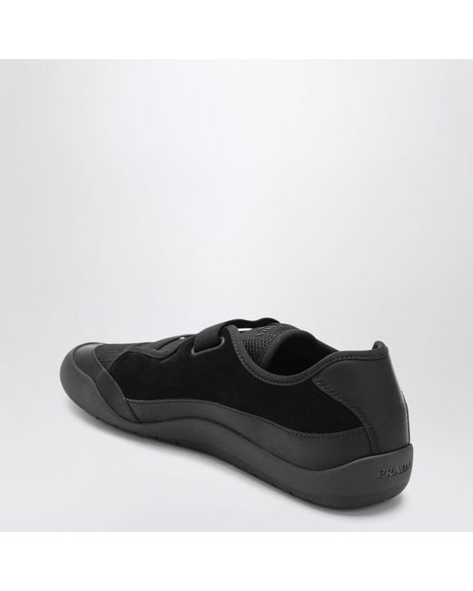 Prada Black Speedrock Leather And Mesh Sneakers for men