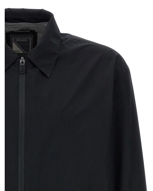 Herno Blue Solid Shirt Collar Jacket for men