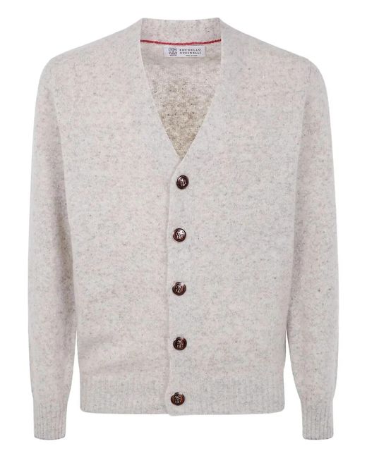 Brunello Cucinelli White Classic Cardigan for men