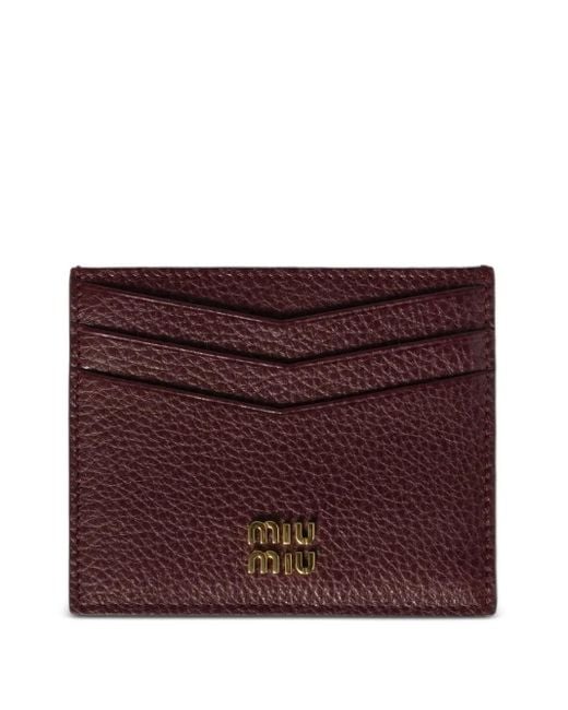 Miu Miu Purple Leather Card Holder With Card Slots