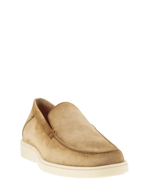 Santoni Brown Suede Moccasin for men