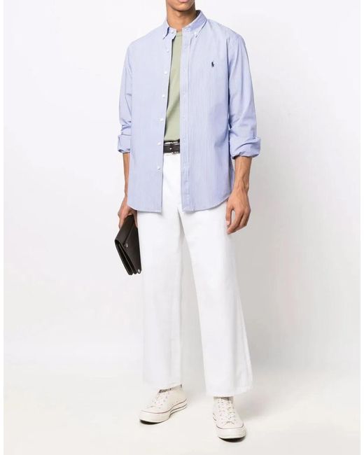 Polo Ralph Lauren Blue Striped Slim Fit Poplin Shirt for men