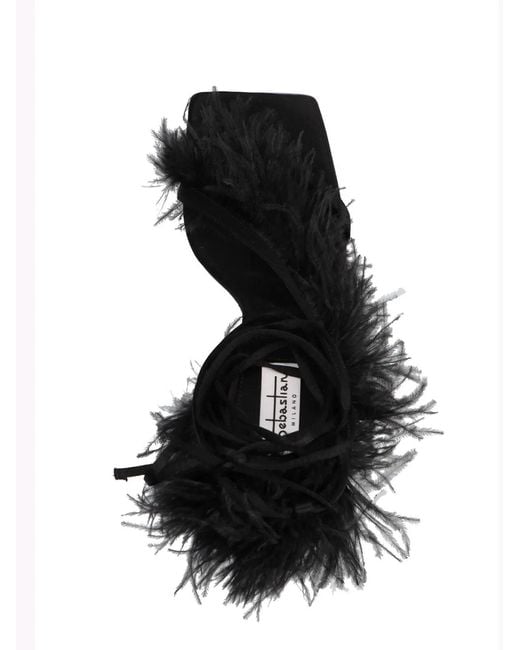 Sebastian Milano Black 'Feather Wrap' Sandals