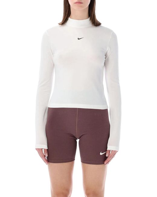 Nike White Slim Mock Neck Long Sleeve T-Shirt