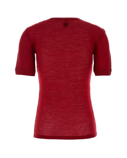 Versace Red T-Shirt Rib With Medusa Embroidery