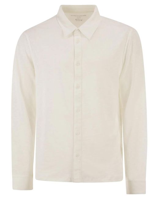 Majestic White Stretch Linen Shirt With Front Button Fastening for men