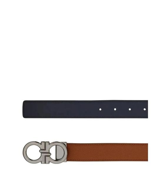 Ferragamo White Gancini Grained Leather Reversible Belt for men