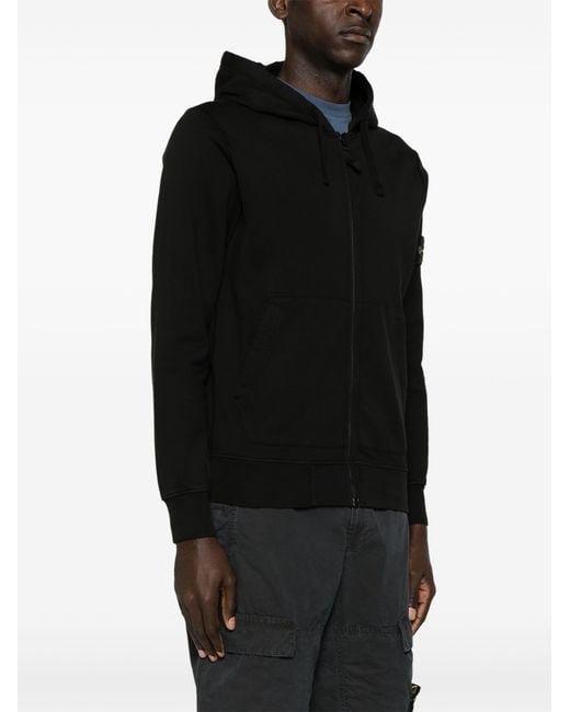 Stone Island Black Logo-Patch Zip-Up Hoodie for men