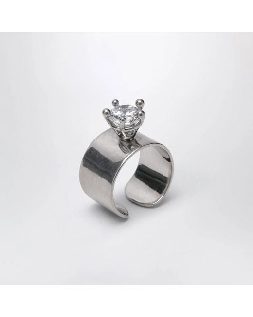 Panconesi Metallic Armour Ring Small With Diamonds