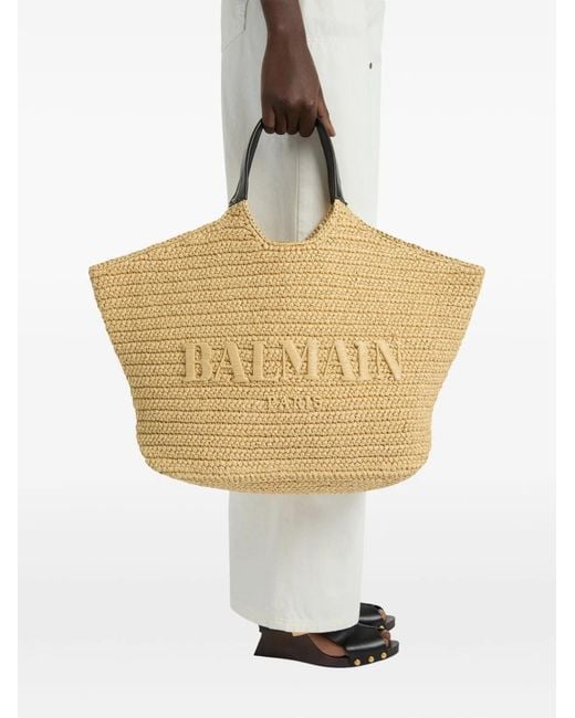 Balmain Natural Large Crochet Tote Bag