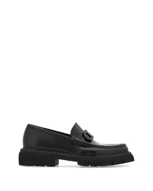 Ferragamo Black Gancini Ornament Loafers for men