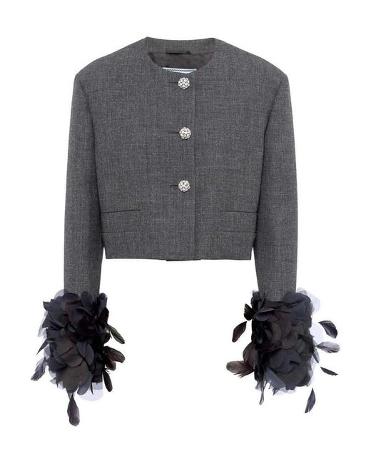 Prada Gray Cropped Jacket With Feather