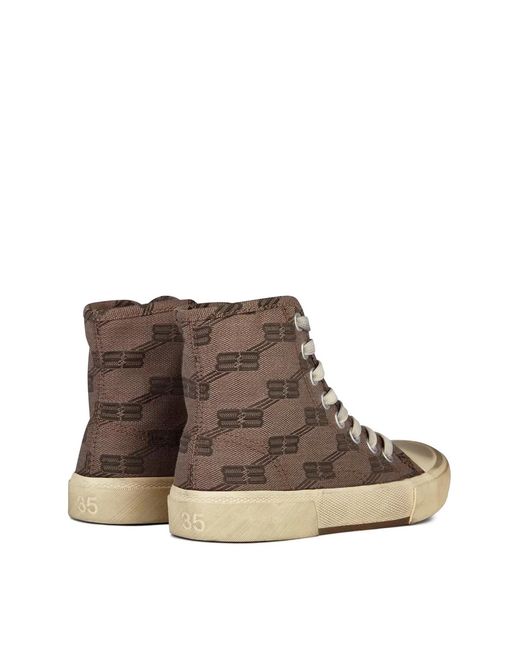 Balenciaga Brown Paris Bb Monogram Logo Hi-Top Sneakers