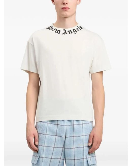 Palm Angels White Neck Logo Regular Tee for men