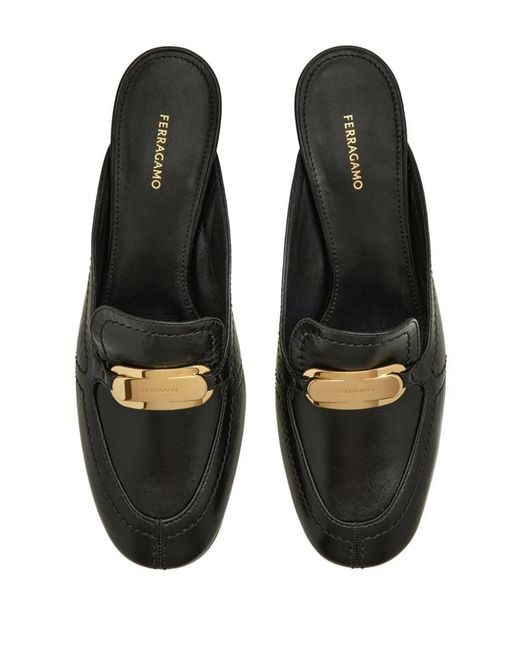 Ferragamo Black Crocodile-Effect Leather Flats