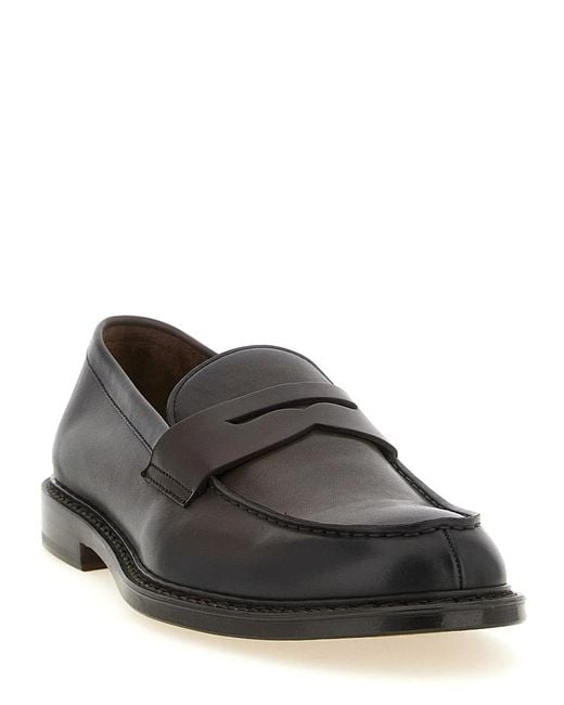 Doucal's Black Leather Loafers for men