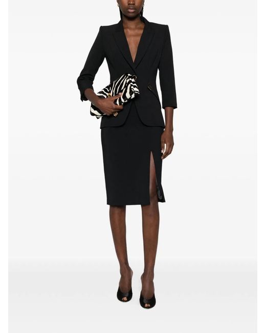 Elisabetta Franchi Black Double Stretch Crepe Jacket With Logo Details