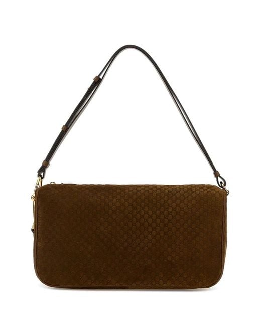 Gucci Brown Caramel Suede Half Horsebit Shoulder Bag
