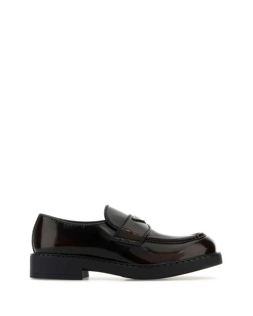 Prada Black Dark Leather Chocolate Loafers for men