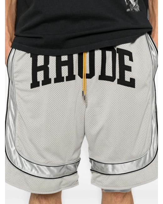 Rhude White Baggy Mesh Collegiate Logo Shorts for men