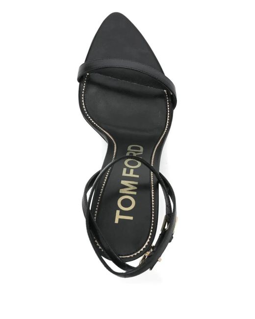 Tom Ford Black Shiny Leather Padlock Pointy Naked Sandals 85