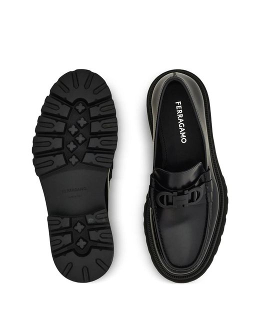 Ferragamo Black Gancini Ornament Loafers for men
