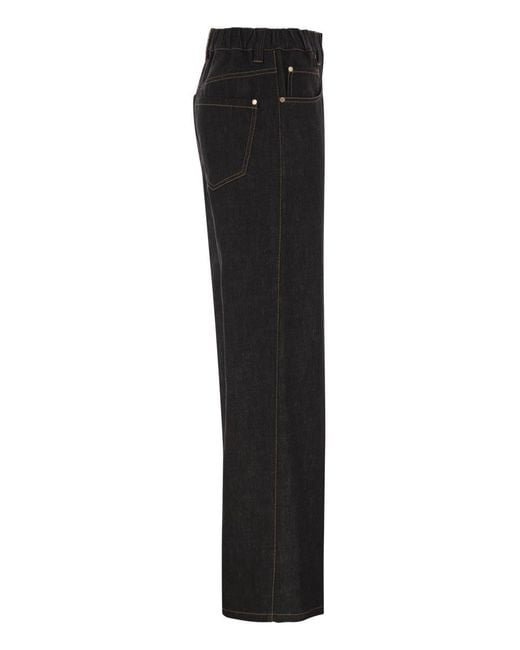 Brunello Cucinelli Black Wide-Leg Cotton Denim Jeans