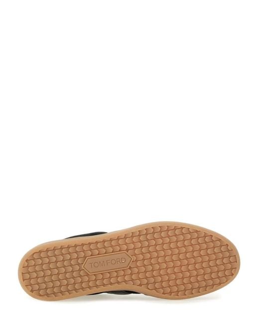 Tom Ford Black Leather Sneaker With Logo for men