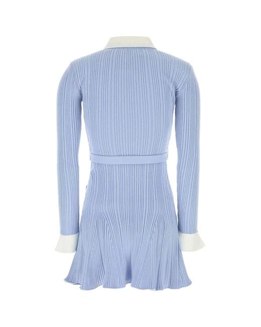 Self-Portrait Blue Self Portrait Ribbed Knit Mini Dress