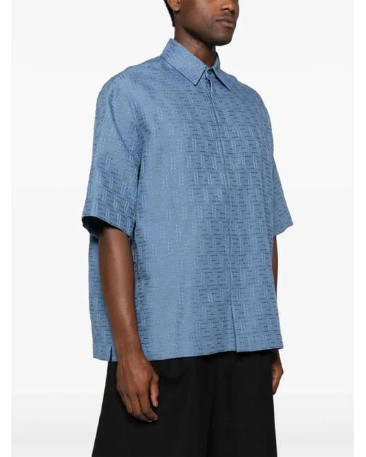 Fendi Blue Cerulean Linen Blend Shirt for men