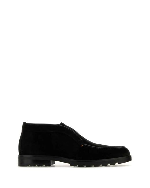 Santoni Black Suede Desert Slip-Ons for men