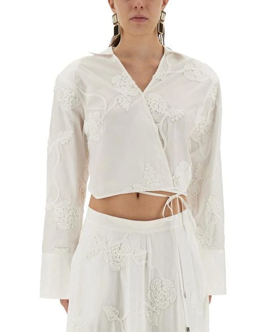 ROTATE BIRGER CHRISTENSEN White Wraparound Shirt Top